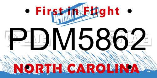 PDM5862 North Carolina License Plate