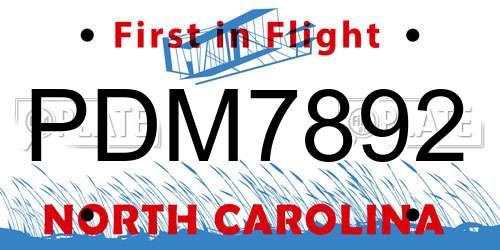 PDM7892 North Carolina License Plate