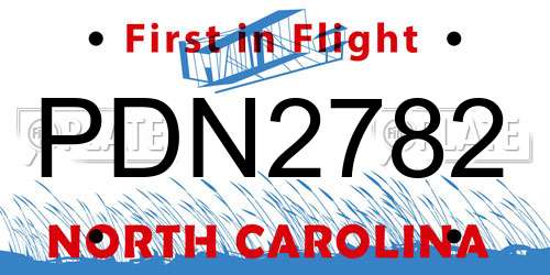 PDN2782 North Carolina License Plate
