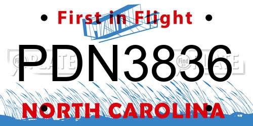 PDN3836 North Carolina License Plate