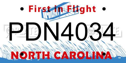 PDN4034 North Carolina License Plate