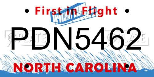 PDN5462 North Carolina License Plate