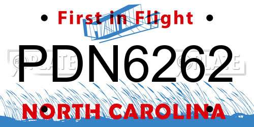 PDN6262 North Carolina License Plate