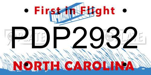 PDP2932 North Carolina License Plate