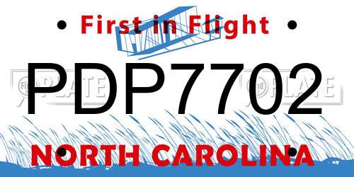 PDP7702 North Carolina License Plate