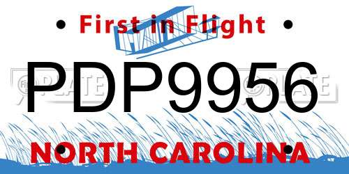 PDP9956 North Carolina License Plate