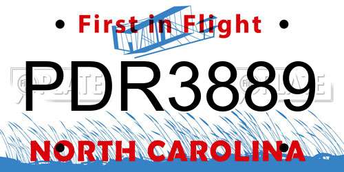 PDR3889 North Carolina License Plate