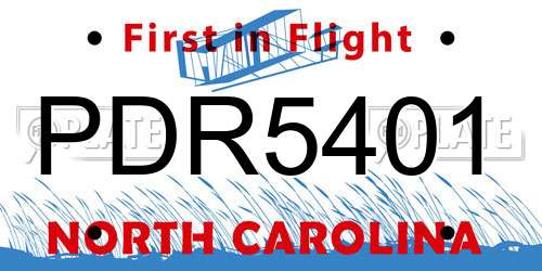 PDR5401 North Carolina License Plate
