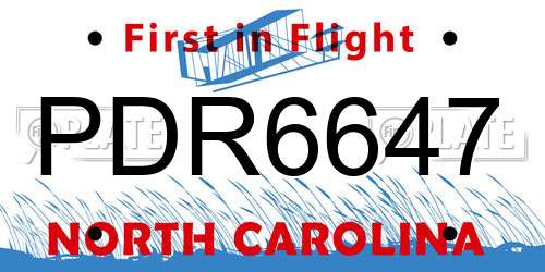 PDR6647 North Carolina License Plate