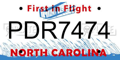 PDR7474 North Carolina License Plate