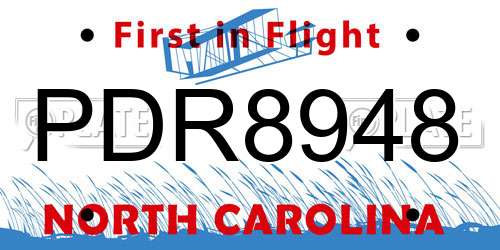 PDR8948 North Carolina License Plate