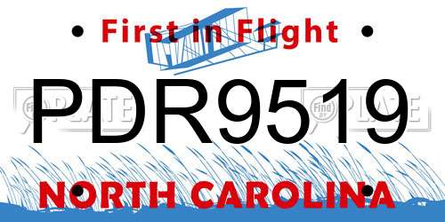 PDR9519 North Carolina License Plate