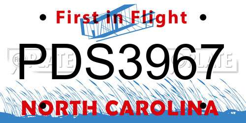 PDS3967 North Carolina License Plate