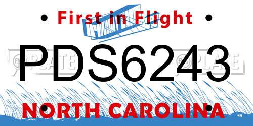 PDS6243 North Carolina License Plate