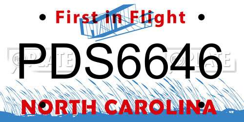 PDS6646 North Carolina License Plate