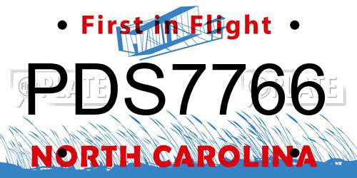 PDS7766 North Carolina License Plate