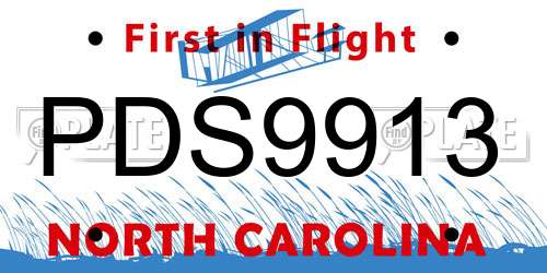 PDS9913 North Carolina License Plate