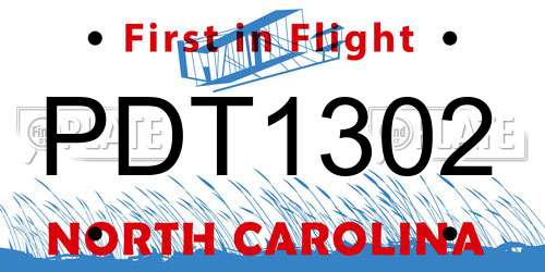PDT1302 North Carolina License Plate