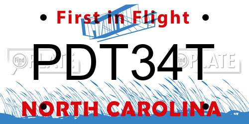 PDT34T North Carolina License Plate