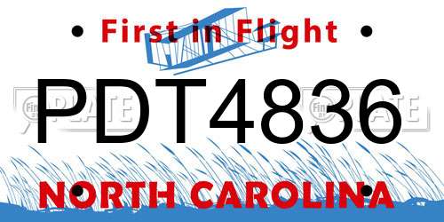 PDT4836 North Carolina License Plate