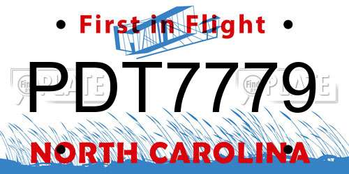 PDT7779 North Carolina License Plate