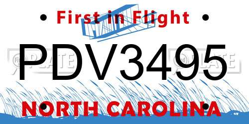 PDV3495 North Carolina License Plate