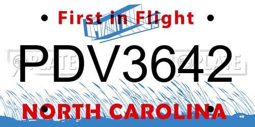 PDV3642 North Carolina License Plate