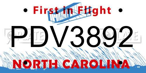 PDV3892 North Carolina License Plate
