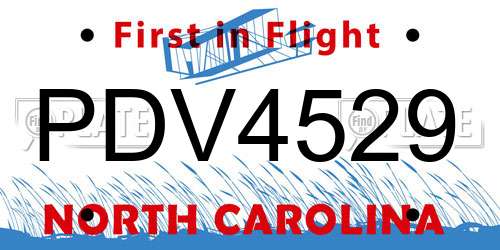 PDV4529 North Carolina License Plate