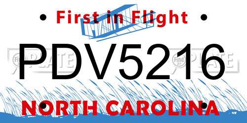 PDV5216 North Carolina License Plate