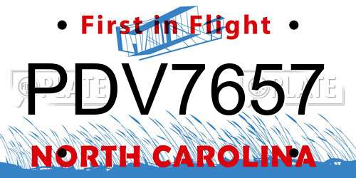 PDV7657 North Carolina License Plate