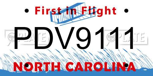 PDV9111 North Carolina License Plate