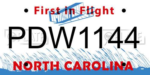 PDW1144 North Carolina License Plate