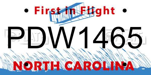 PDW1465 North Carolina License Plate