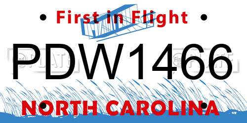 PDW1466 North Carolina License Plate