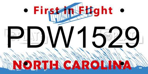 PDW1529 North Carolina License Plate