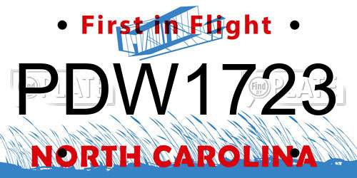 PDW1723 North Carolina License Plate