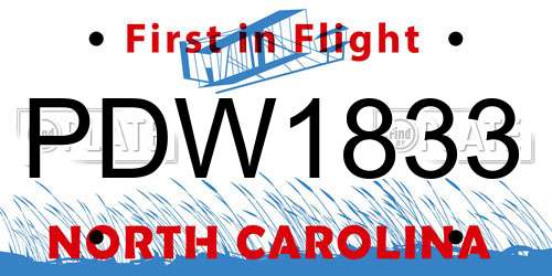 PDW1833 North Carolina License Plate