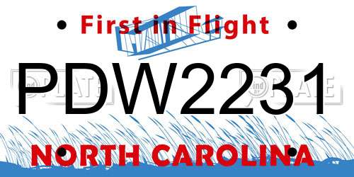 PDW2231 North Carolina License Plate