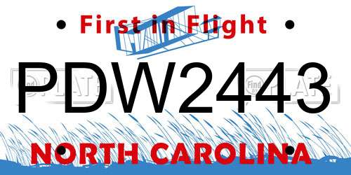 PDW2443 North Carolina License Plate