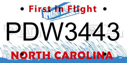 PDW3443 North Carolina License Plate