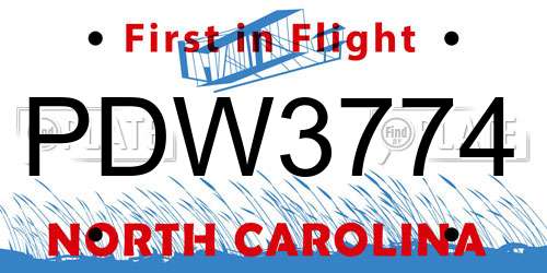PDW3774 North Carolina License Plate