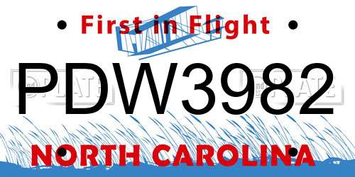 PDW3982 North Carolina License Plate