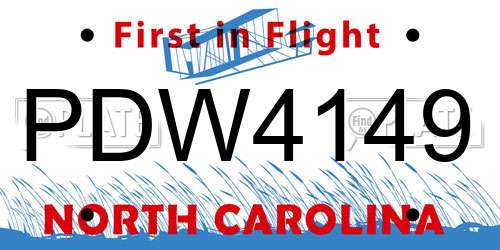 PDW4149 North Carolina License Plate