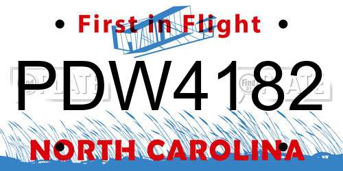 PDW4182 North Carolina License Plate