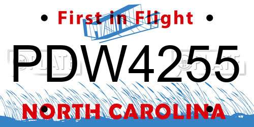 PDW4255 North Carolina License Plate