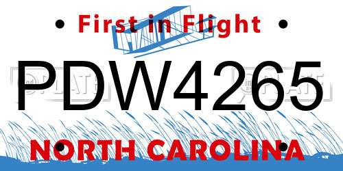 PDW4265 North Carolina License Plate