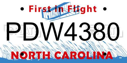 PDW4380 North Carolina License Plate