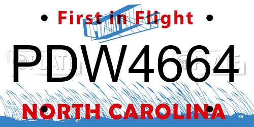 PDW4664 North Carolina License Plate