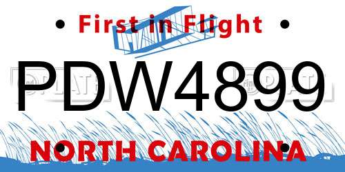 PDW4899 North Carolina License Plate